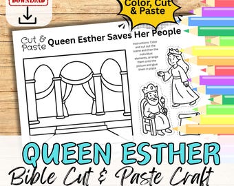 QUEEN ESTHER Bible Paper Craft Activity for Kids. Printable DIY Cut Paste Kit Sunday School/ Church Youth group/Homeschool Lesson Plan
