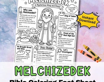 MELCHIZEDEK Fact Sheet Bible Coloring Page Activity kids - Sunday School.  Printable Jpg Craft Worksheet. Old Testament story character