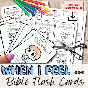 GOD CARES wie ich mich fühle Flash Karten Emotionen basierend auf Bibel Vers Färbung in Sonntagsschulaktivität. Kirche Jugend Affirmation für Kinder