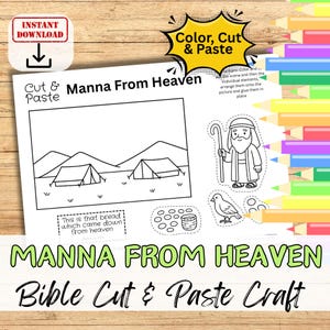 MANNA DAL CIELO - Attività di carta per bambini con la Bibbia. Kit fai da te, taglia e incolla, stampabile, per la scuola domenicale/chiesa/gruppo giovani/homeschooling.