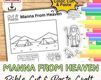 MANNA FROM HEAVEN Bible Paper Craft Activity for Kids. Printable Diy Cut Paste Kit Sunday School/ Church Youth group/Homeschool Lesson Plan