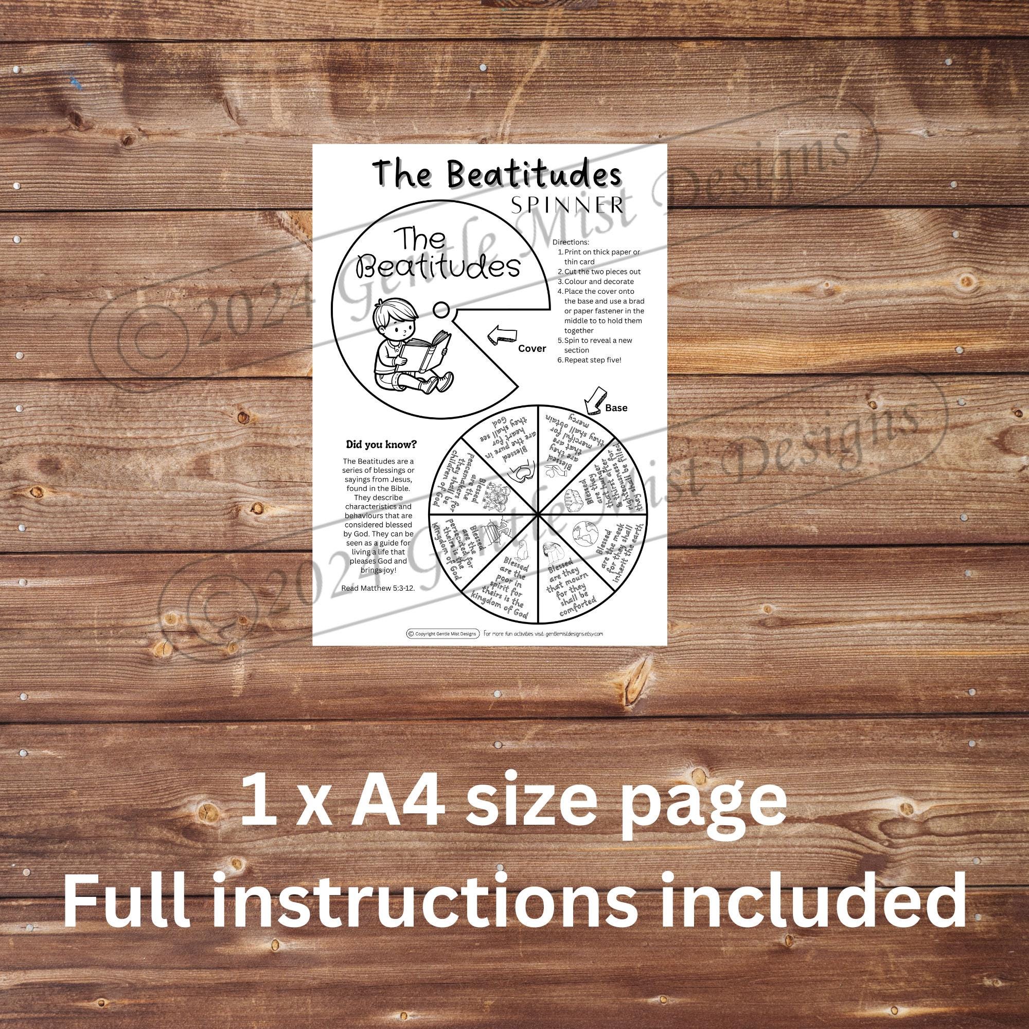 THE BEATITUDES Bible Spinner Wheel Colouring Sheet Craft. Bible Verse ...