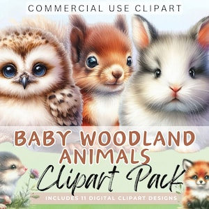 Joli bébé clipart ANIMAUX DES BOIS. Junk Journal fabrication de cartes graphiques de haute qualité Transparent 300 dpi images PNG usage commercial Clip Art