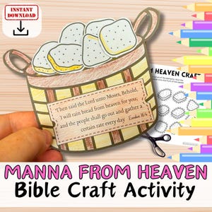 La MANNE DU CIEL : activité d'artisanat biblique dans un panier pour les enfants. Kit imprimable couper-coller, plan de leçon pour école du dimanche/église chrétienne/école à la maison