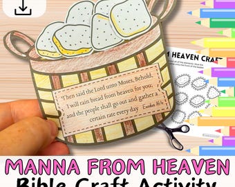 MANNA FROM HEAVEN Basket Bible Craft Activity for Kids. Printable Diy Cut & Paste Kit Sunday School/Christian Church/Homeschool Lesson Plan