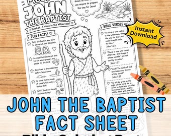 JOHN THE BAPTIST Fact Sheet Bible Coloring Page Activity kids - Sunday School.  Printable Jpg Craft Worksheet. New Testament story character