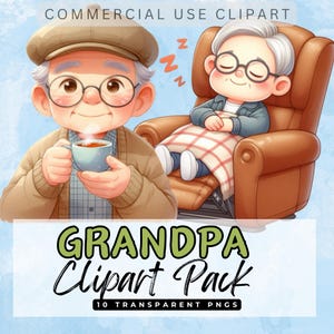 Lindo ABUELO Clipart Junk Journal, Imágenes para hacer tarjetas de abuelo, Imágenes PNG transparentes de alta calidad de 300 ppp para uso comercial