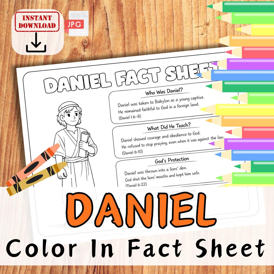 Daniel Scripture Template DANIEL FACT-SHEET Bible Prophet Coloring Sheet Activity for Kids, Youth ...