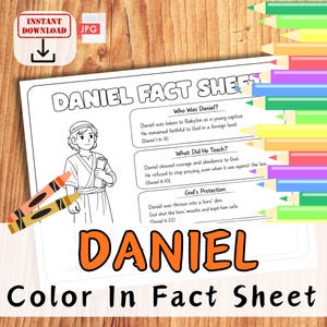 DANIEL FACT-SHEET Bible Prophet Coloring Sheet Activity for kids, youth. Sunday School Lessons Christian Church Printable Colouring in Craft