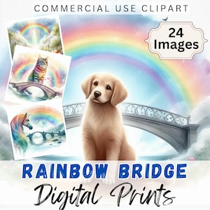 Imágenes prediseñadas de impresiones digitales de PUENTE ARCOÍRIS. Gráficos para hacer tarjetas con diarios basura sobre la pérdida de mascotas. Imágenes prediseñadas de alta calidad de 300 ppp en formato JPG para uso comercial.