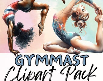 GYMNAST GIRLS Clipart. Gymnastics Junk Journal Card Making Graphics High Quality Transparent 300 dpi PNG images Commercial Use Clip Art