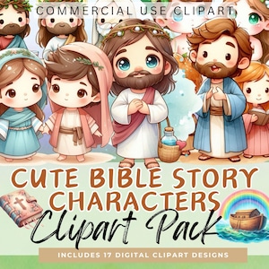 Cute BIBLE Story CHARACTERS Clipart. Junk Journal Christian Graphics High Quality Transparent 300 dpi PNG images Commercial Use Clip Art