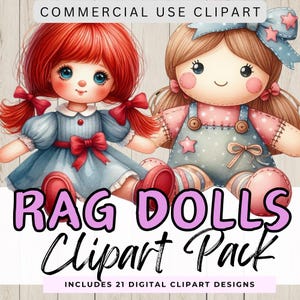 Pacote de clipart de boneca de pano. Bonecas fofas, cartão de diário de lixo, criação de imagens PNG transparentes de alta qualidade de 300 dpi, uso comercial, clipart