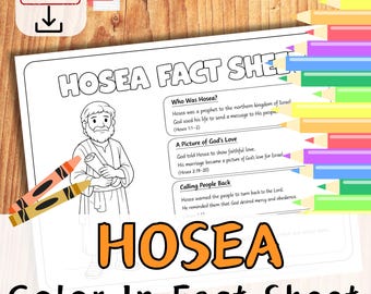 HOSEA FACT-SHEET Bible Prophet Coloring Sheet Activity for kids, youth Sunday School Lessons Christian Church Printable Colouring in Craft
