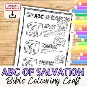 ABC of SALVATION Bible Verse Gospel Coloring in Sheet Activity for kids, youth. Sunday School Christian Printable Homeschool Craft