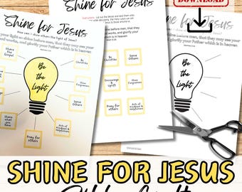 SHINE FOR JESUS Bible Paper Craft Activity for Kids. Sunday School/ Church Youth group/Homeschool Kit. How to Witness & Be the Light Diy