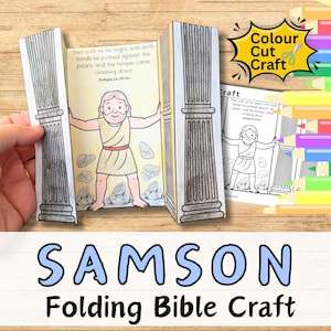 SAMSON’S STRENGTH Bibelgeschichte Falten Papiermodell für Kinder Sonntagsschule Schnitt, Stick Malseite. Christliche DIY-Set zum Selberdrucken