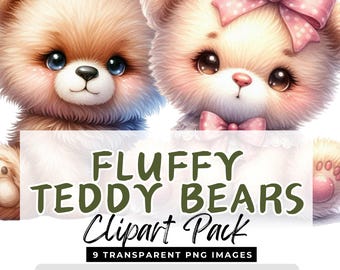 Cute TEDDY BEARS Clipart Junk Journal Card Making Graphics High Quality Transparent 300 dpi PNG images Commercial Use Clip Art