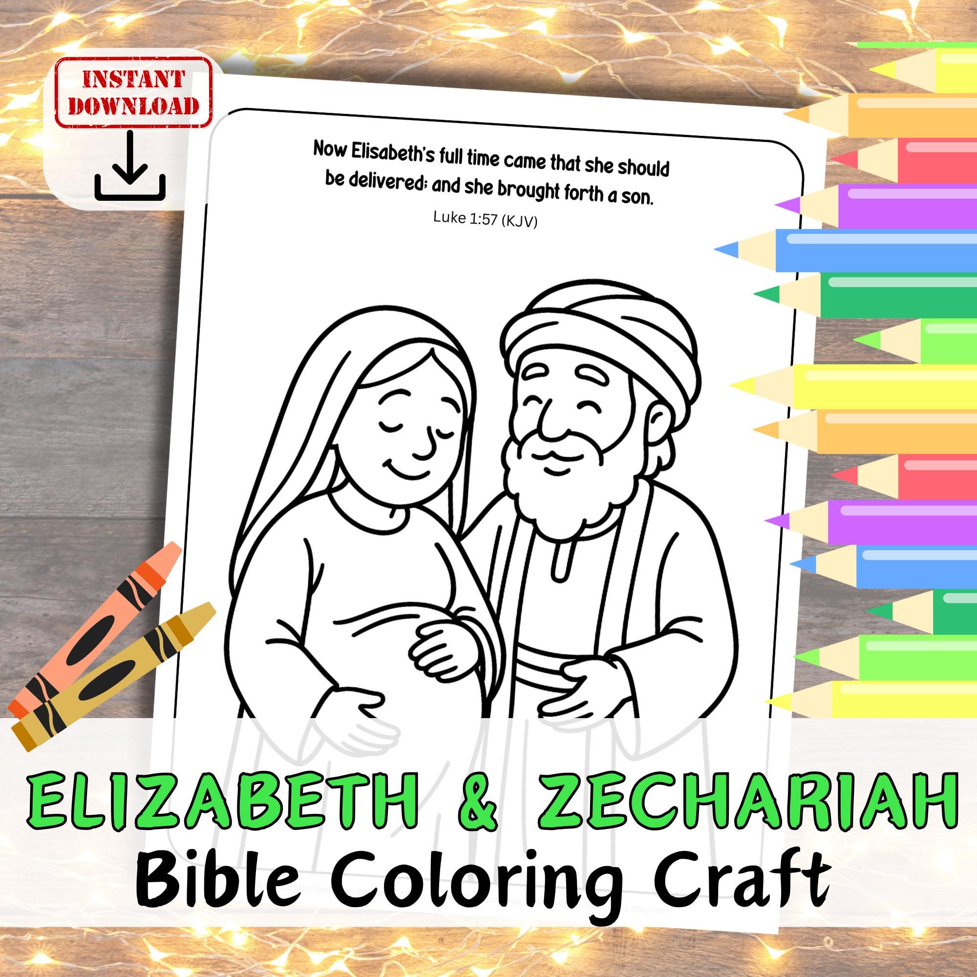 ELISABETH & ZECHARIAH Bible Verse Coloring Page Activity for kids,…