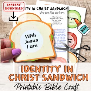 IDENTITÀ in CRISTO Attività artigianale a sandwich per bambini basata su versetti della Bibbia stampabile. Scuola domenicale/gruppo di giovani della chiesa Lezione fai da te/Kit per l'istruzione domestica