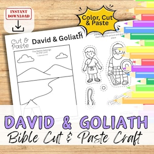DAVID & GOLIATH Bibel Papier Handwerk Aktivität für Kinder. Druckbares DIY Cut Paste Kit Sonntagsschule / Kirche Jugendgruppe / Homeschool Lesson Plan