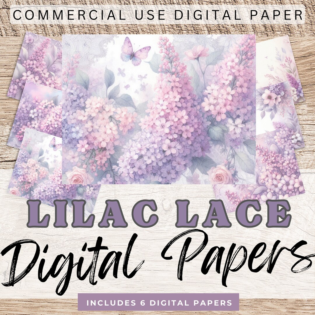 LILAC LACE Digital Papers Junk Journal Graphics. Beautiful Floral ...