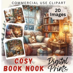 COSY BOOK NOOK Digitaldrucke Clipart-Bilder. Junk-Journal Karte Toppers Grafiken 300 dpi Jpg Kommerzielle Nutzung Clip Art