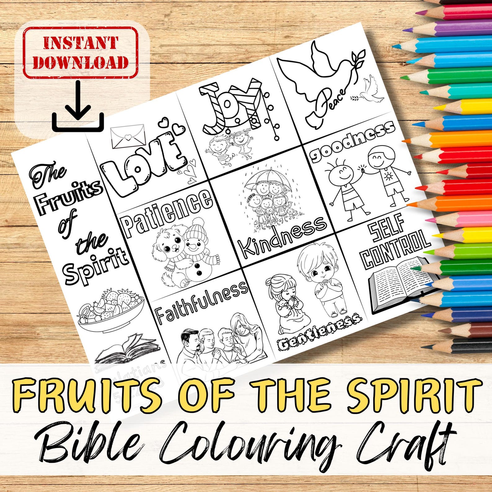FRUITS of the SPIRIT Bible Verse Colouring Sheet Activity for Kids ...