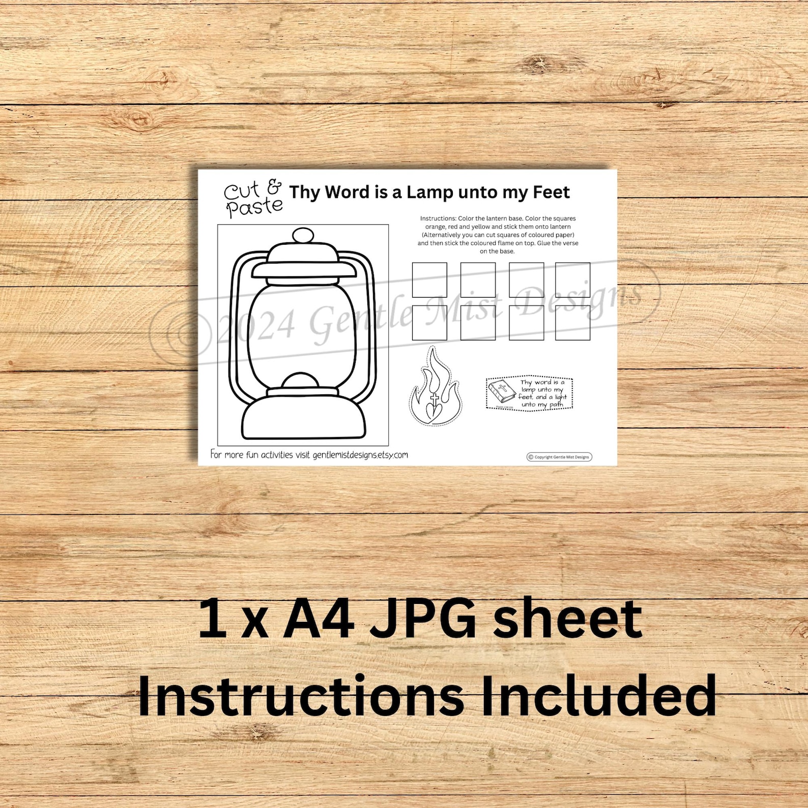 LAMP to MY FEET Bible Verse Cut & Paste Kit. Lantern Craft Activity for ...