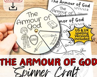 THE ARMOUR/Armor of GOD Bible Spinner Wheel Colouring Sheet Craft. Bible verse Sunday School Activity. Church Youth lesson for Kids.