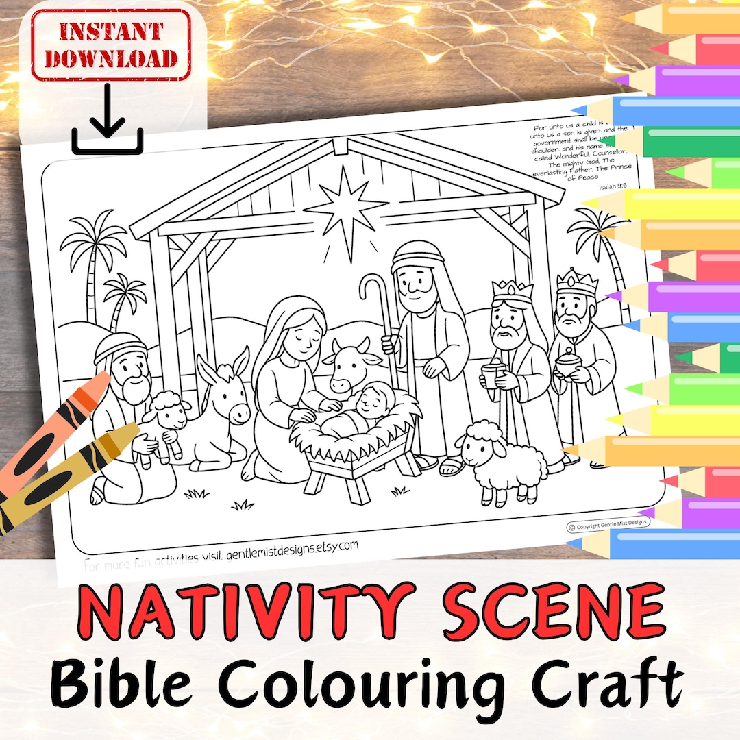 NATIVITY SCENE Baby Jesus Bible Verse Coloring in Sheet Activity for ...