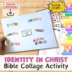 IDENTITY In  CHRIST COLLAGE Kit Bible Paper Craft for Kids Sunday School, Youth, Teens & Adults. Christian Printable Diy Leason Set