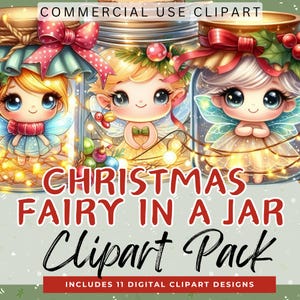 CHRISTMAS FAIRY in Jars Clipart, Scraps. Junk Journal Card Making High Quality Transparent 300 dpi PNG images Commercial Use Clip Art