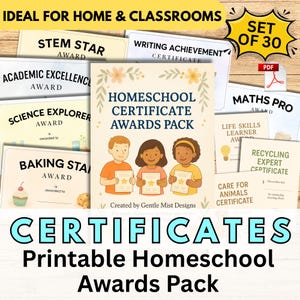 Druckbare Homeschool Awards Paket | 30 niedliche Anerkennungsurkunden für Kinder | Jahresende PDF | Ressourcen für Schulklassenzimmer und Heimbildung