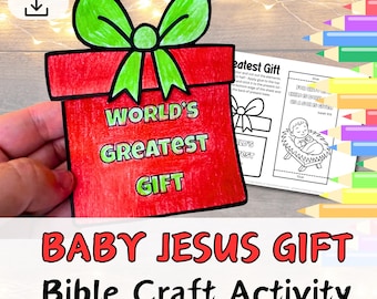 JESUSBARNET - Julklappspyssel för barn. Bibel Kristen utskrivbar söndagsskola/kyrkelektion/hemundervisning/julfest.