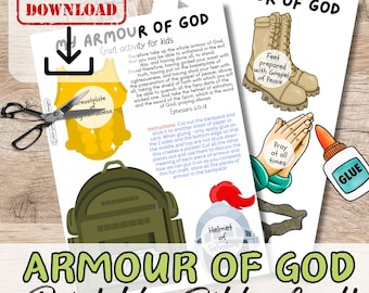 ARMOUR of GOD Craft Activity for Kids Bible Verse based printable. Sunday School/ Church Youth group DIY Lesson/Homeschool Kit