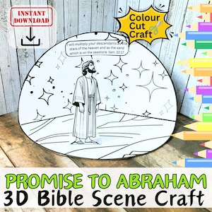 LA PROMESSE DE DIEU À ABRAHAM Histoire biblique, scène 3D Créations en papier pour enfants, école du dimanche découpée, coloriage chrétien imprimable à faire soi-même