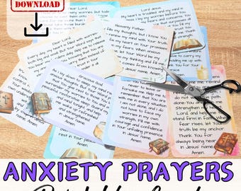 10 ANXIETY PRAYER CARDS Printable Paper Craft Activity Kit. Bible group, Sunday School/Youth group/Homeschool Prompts to Pray diy.