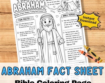 ABRAHAM Fact Sheet Bible Coloring Page Activity kids - Sunday School.  Printable Jpg Craft Worksheet. Old Testament story character