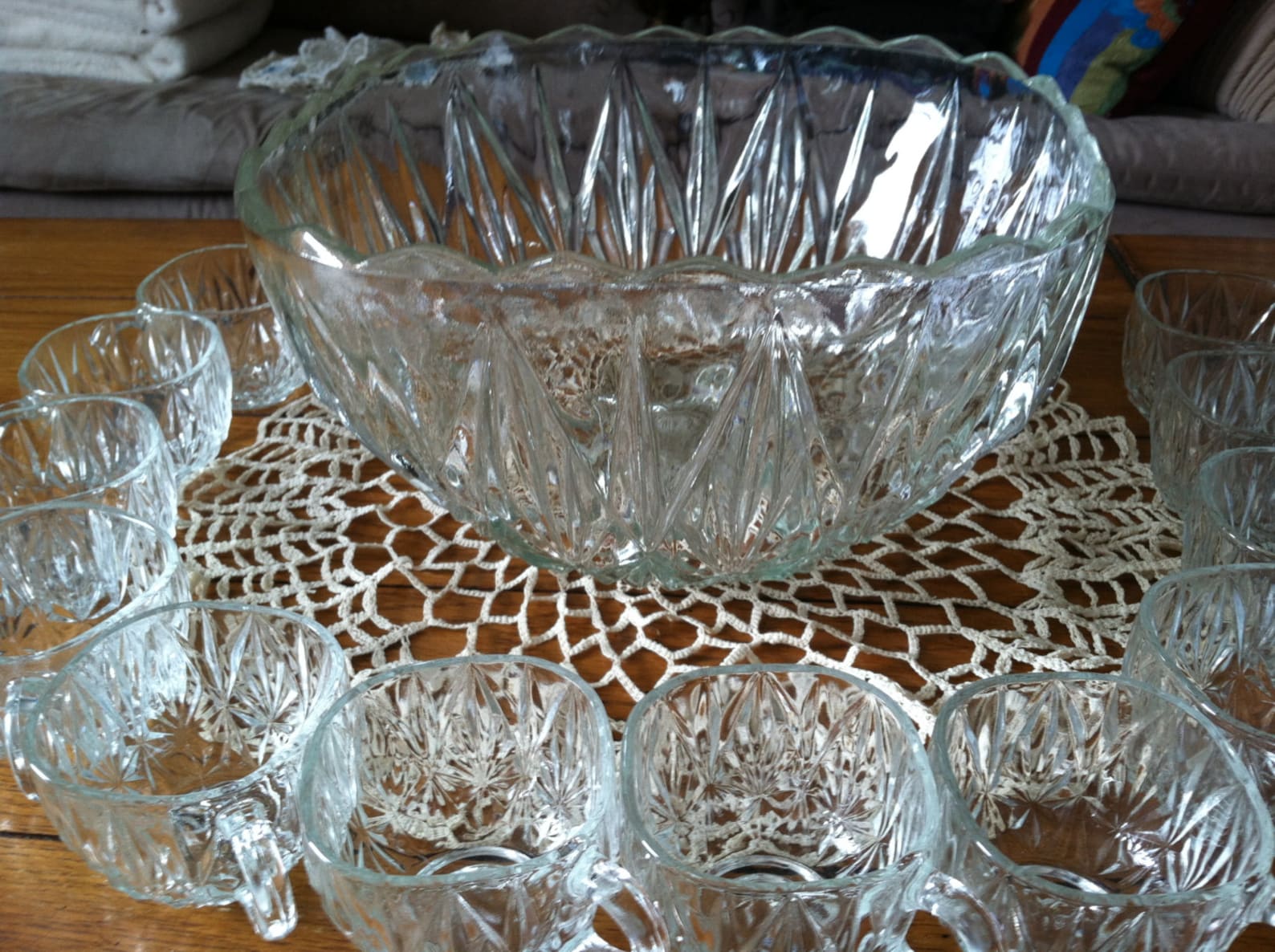 Vintage Clear Glass Square Punch Bowl set of 12 cups/ Etsy