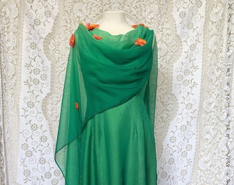 Flower goddess gown / Green ombre dress / Te Fiti / Tropical / Re-worked Vintage / Red carpet, Costume, Faerie, Dryad, Fantasy, Size S-M