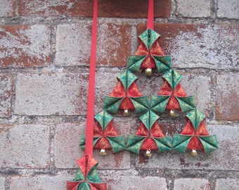 Christmas triangles fabric decoration - PDF pattern - fabric folding, tree origami