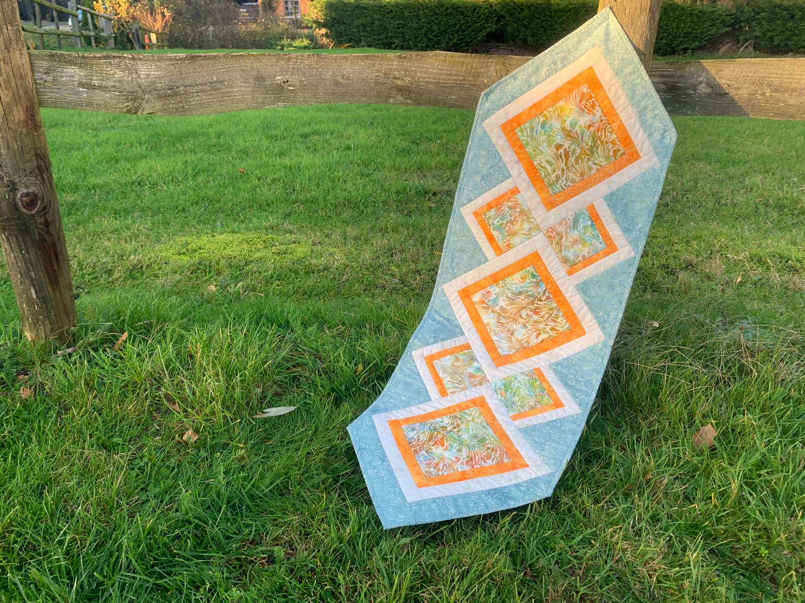 Francis Table Runner in Duck Egg and Orange Batiks Perfect Etsy Canada
