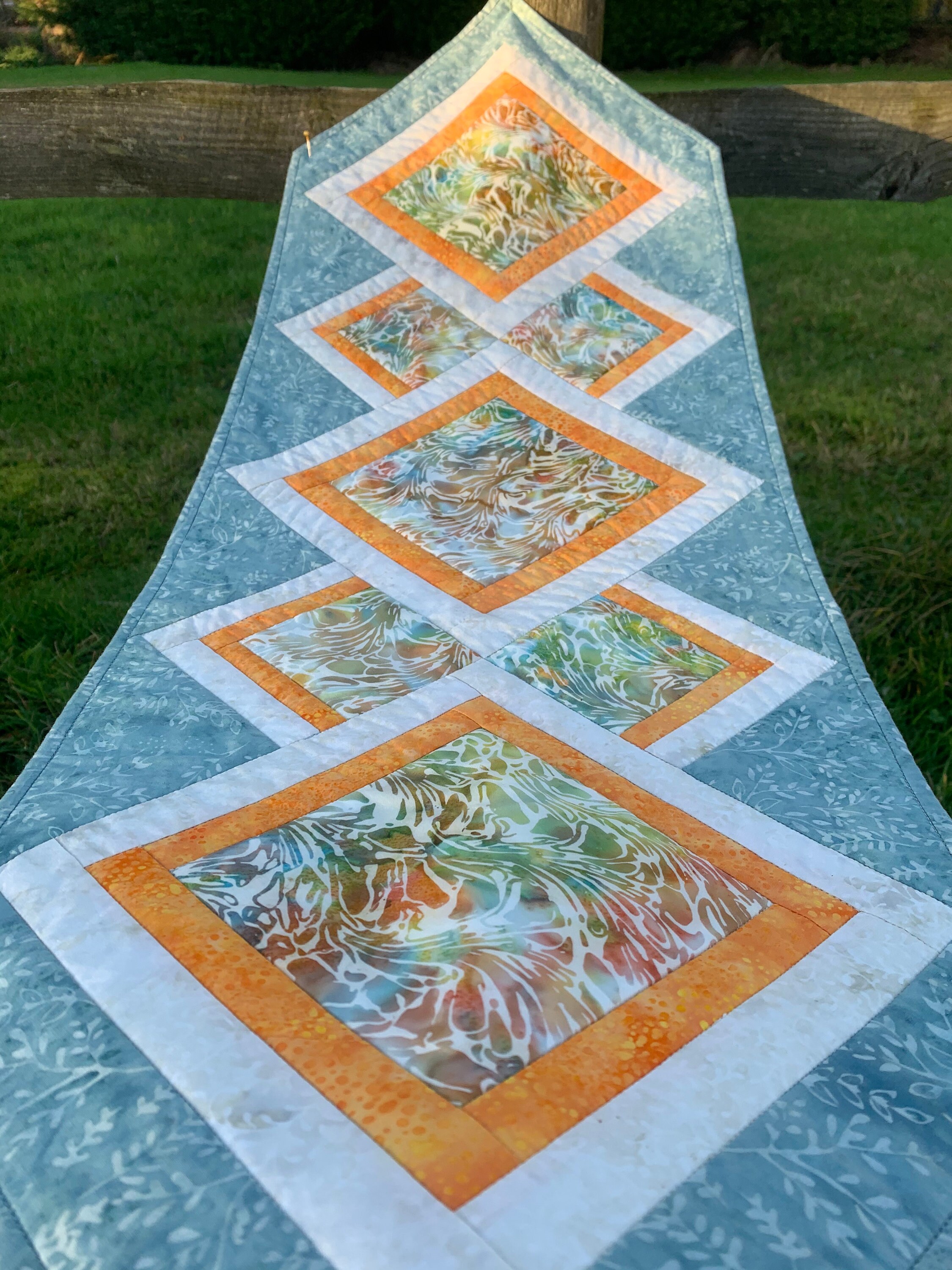 Francis Table Runner in Duck Egg and Orange Batiks Perfect Etsy Canada