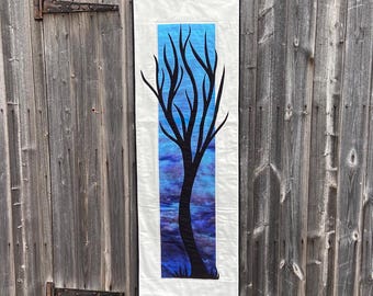 Avondlucht boomsilhouet textiel wanddecoratie