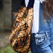 Reversible bucket beach bag / Asian batik sarong cotton / brown and blue floral design