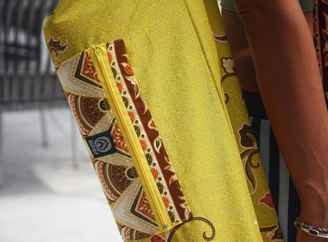 Batik Yoga Mat Bag / Oblong Bag / Yellow Floral / Malaysian Batik ...