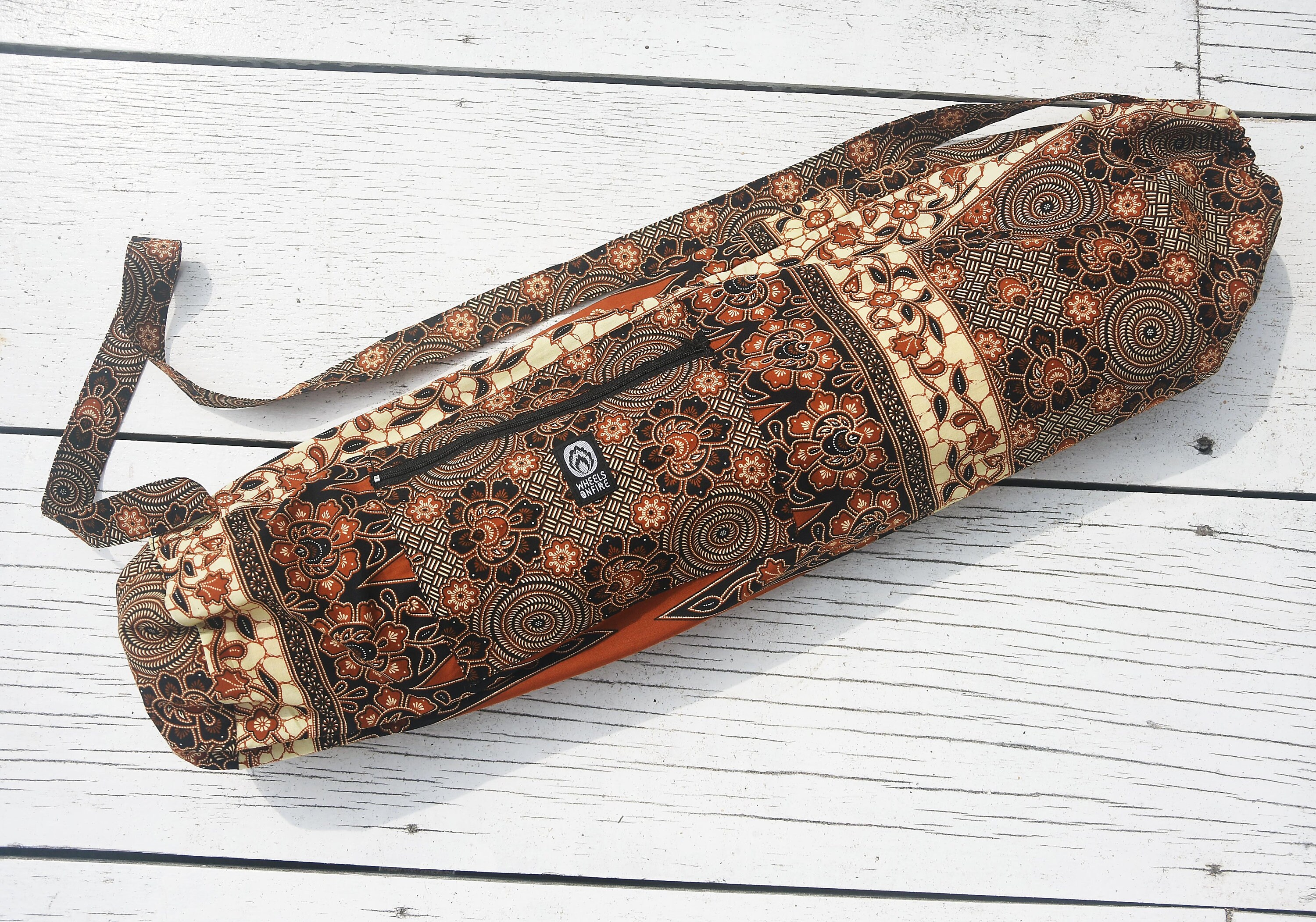 Batik Yoga Mat Bag / Oblong Bag / Brown u0026 Black / Malaysian Batik Cotton / Sports Mat Bag