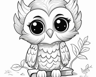 12 owl coloring pages, adults and children printable and digital, resell rights, plr