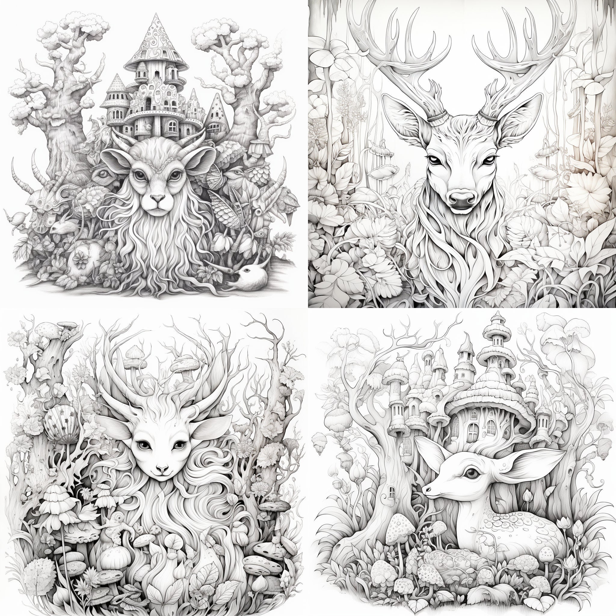 60 High Quality Adult Coloring Page Digital Book Magical Forest Animals ...